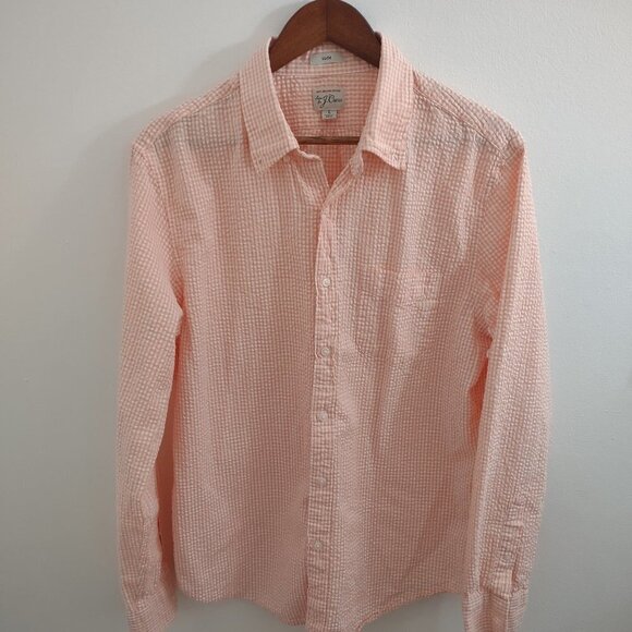 J-Crew Orange Plaid Large Button Up 100% Organic Cotton Slim Dress Shirt - Picture 2 of 6